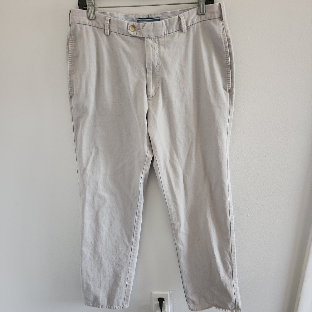 Peter Millar Raleigh Washed Twill Flat Front Pants Stone Gray Men's 33x32
